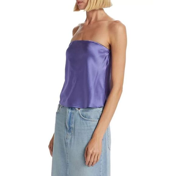 Reformation Spritz Silk Strapless Silk Top Size XL Purple - Picture 3 of 8
